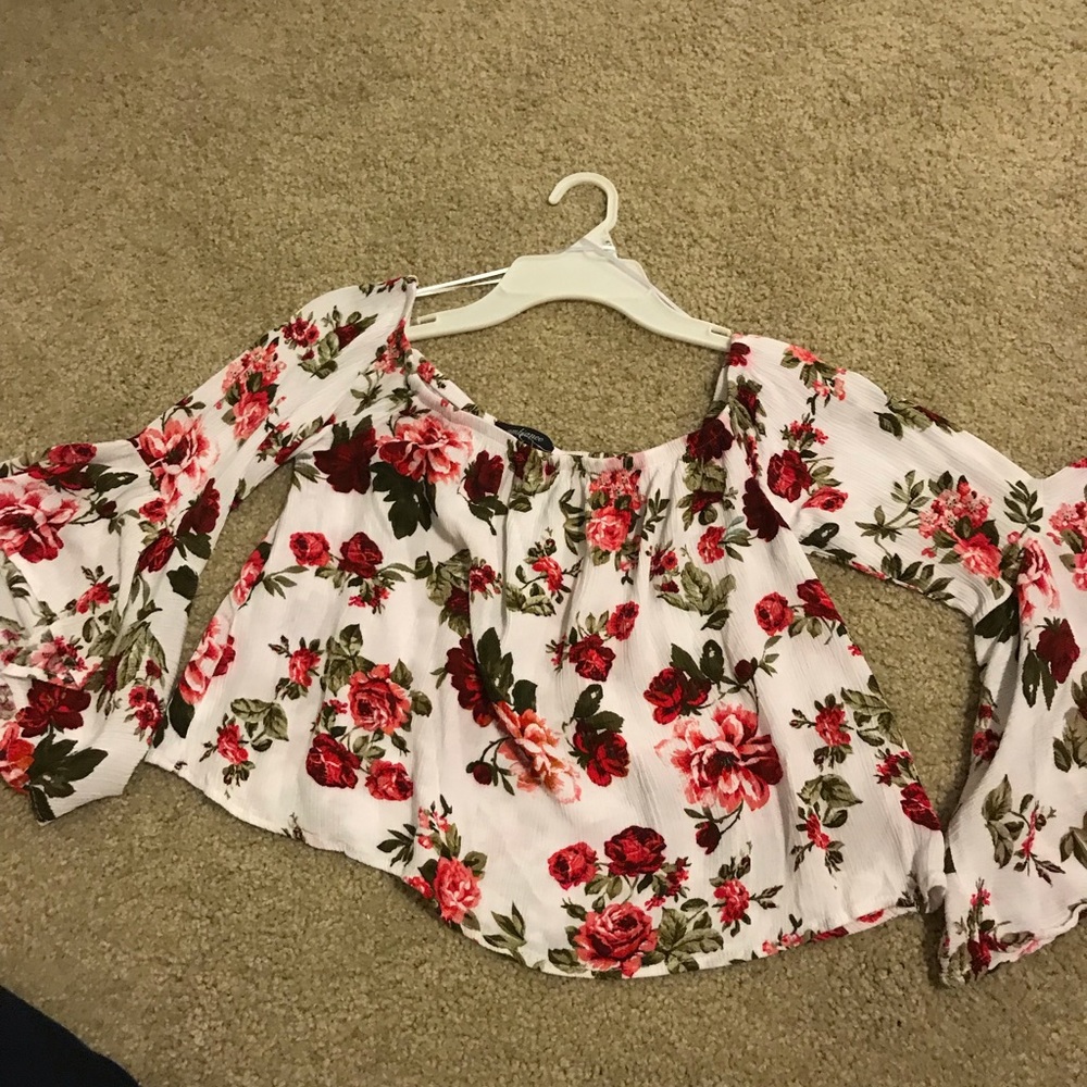 Floral, off the shoulder, flowing crop top